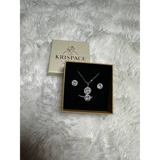 Photo of KRISPACE 3 Piece Crystal Jewelry Set Necklace Earrings Ring Size 9 Gift Box