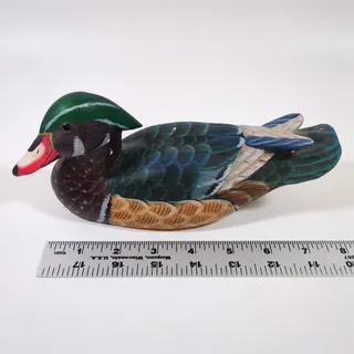 Photo of Vintage Angawa Art Studio Wood Duck Decoy Hand Carved Painted Figurine 9 Inch