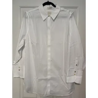 Photo of NWt Chico's No Iron Effortless Optic White Long Sleeve Cotton Blouse 3 XL 16