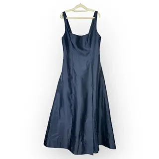 Photo of Alfred Sung Maxi Gown Women's 14R Navy Blue Square Neck Satin A-Line Sleeveless