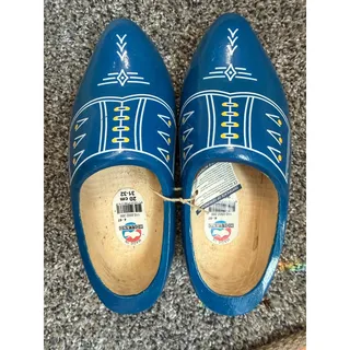 Photo of Vintage Dutch Wooden Clogs – Hand Painted Blue Klompen (Made in Holland, 20 cm)