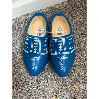 Photo of Vintage Dutch Wooden Clogs – Hand Painted Blue Klompen (Made in Holland, 20 cm)