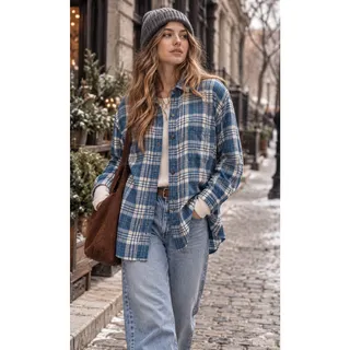 Photo of American Eagle Blue Plaid Lightweight Cotton Flannel Button Down Shirt Medium
NWOT