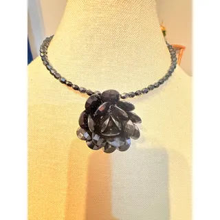 Photo of Vintage Black Faceted Bead Flower Necklace 18”