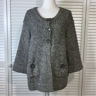Photo of Dressbarn Marled Knit Cardigan Sweater 14/16 XL Gray 3/4 Bell Sleeve