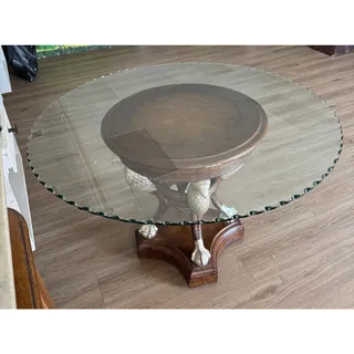 Photo of Glass Top Carved Eagle Table Leather Under Glass top 48 inch