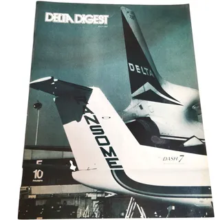 Photo of Delta Digest Magazine July 1982 Vintage Airline Publication - Teal Cover, Dash 7