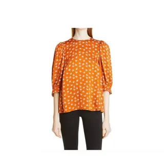 Photo of NWOT Samsoe Samso Celestina Elbow Length Puff Sleeve Orange And White Blouse Sz