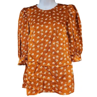 Photo of NWOT Samsoe Samso Celestina Elbow Length Puff Sleeve Orange And White Blouse Sz