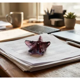 Photo of Purple Glass Starfish Paperweight Hand Blown Art Glass Nautical Coastal Decor