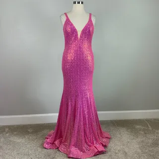 Photo of Jovani 22824 Fuchsia Pink Evening Gown Sequined Backless Mermaid Dress Size 18