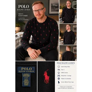 Photo of Polo Ralph Lauren Black Red Pony Sleep Shirt Mens L