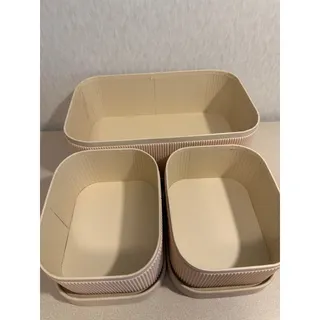 Photo of LA JOLIE MUSE Storage Bin Set of 3 Fluted Baskets Cream Beige Closet Organizer