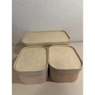 Photo of LA JOLIE MUSE Storage Bin Set of 3 Fluted Baskets Cream Beige Closet Organizer