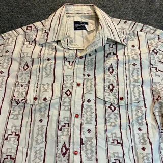 Photo of Vintage Wrangler Mens M Aztec Southwestern Short Sleeve Western Pearl Snap Shirt