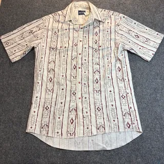 Photo of Vintage Wrangler Mens M Aztec Southwestern Short Sleeve Western Pearl Snap Shirt