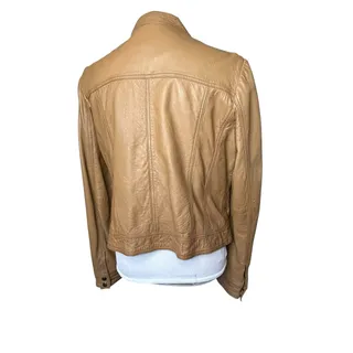 Photo of VTG Bagatelle Leather Jacket Women L 90s Tan Cognac Genuine Leather Y2K Coat