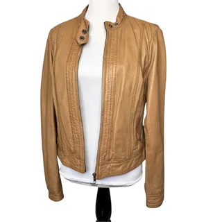 Photo of VTG Bagatelle Leather Jacket Women L 90s Tan Cognac Genuine Leather Y2K Coat