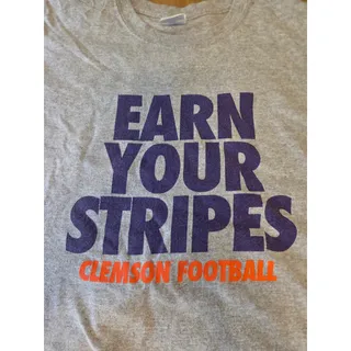 Photo of Vintage Clemson Football Grey T-Shirt Size 2XL Gildan Earn Your Stripes Gray Tee