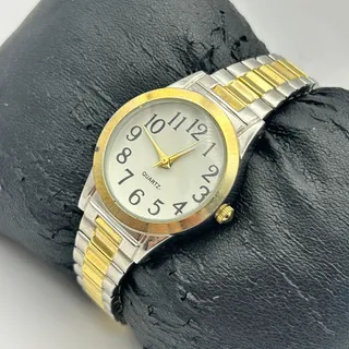 Photo of Vintage Two Tone Gold Silver Stainless Steel Stretch Band Quartz Watch Working
