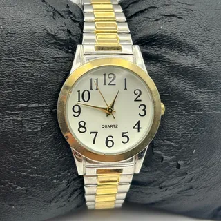 Photo of Vintage Two Tone Gold Silver Stainless Steel Stretch Band Quartz Watch Working
