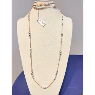 Photo of Vintage NOS 60” Silver Tone Bead Cord Necklace