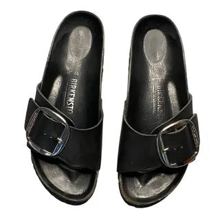 Photo of Birkenstock Madrid Big Buckle Slide Sandal Women Sz 8.5 / 39 Black Leather