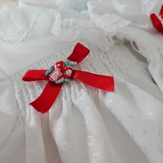 Photo of Vintage BabyGro White Lace Footed Romper | 6-9M | 1980s Christmas Outfit