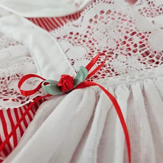 Photo of Vintage Bryan Christmas Baby Dress | 12M | 1980s Red Lace Pinafore