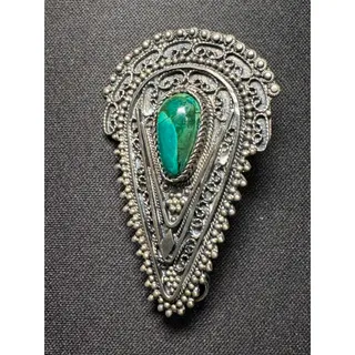 Photo of Vintage 925 Silver Mexico Malacite Brooch (great Patina)