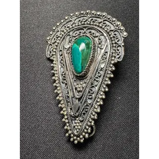 Photo of Vintage 925 Silver Mexico Malacite Brooch (great Patina)