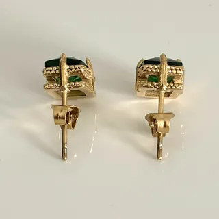 Photo of New Without Tags Emerald Green Faceted Stone Gold-Plated Stud Earrings, Pierced