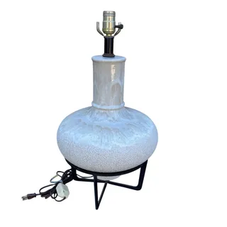 Photo of Mid Century Modern Drip Glaze Textured Lamp on Metal Base
