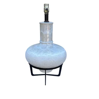 Photo of Mid Century Modern Drip Glaze Textured Lamp on Metal Base