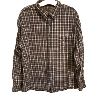 Photo of Massimo Dutti Men’s Plaid Flannel Button Up Shirt Brown Blue White XL Pockets