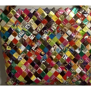 Photo of Handmade Shoulder Bag Woven Folded Candy and Snack Wrappers Link Strap 11x12”