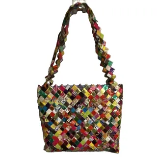 Photo of Handmade Shoulder Bag Woven Folded Candy and Snack Wrappers Link Strap 11x12”