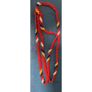 Photo of Multicolor Seed Bead Necklace Red Blue Yellow white native style 27” long
