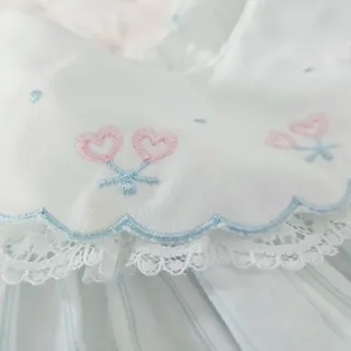 Photo of Vintage Polly Flinders Baby Dress | Blue Stripe Heart Embroidered | 18 Months