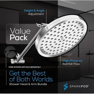 Photo of SparkPod 8" Round Rain Shower Head + 11" Arm Extension, Polished Chrome