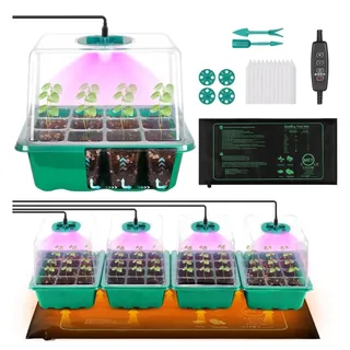 Photo of Homiton 4-Pack Reusable Indoor Seed Starter Tray Kit w/ Grow Light & Heat Mat