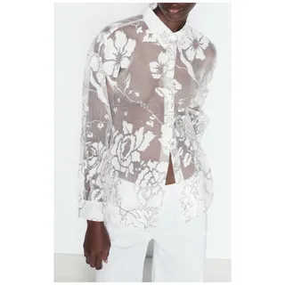 Photo of Zara Contrasting Devore Semi Sheer White Maroon Blouse S EUC