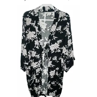 Photo of Spiritual Gangster Purple Black Maya Floral Tie Kimono Cardigan One Size Pocket