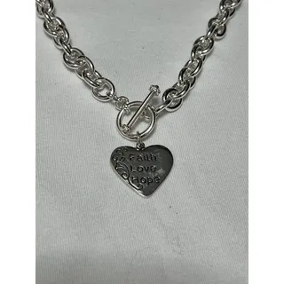 Photo of Silver Inspiration Affirmation Heart Pendant Chain Necklace & Bracelet Set NWT