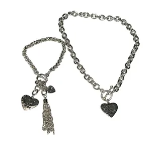 Photo of Silver Inspiration Affirmation Heart Pendant Chain Necklace & Bracelet Set NWT