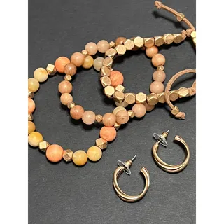 Photo of Aura Women's Trio Bracelets Natural Stones & Goldtone Hoop Earrings NWT