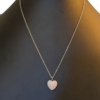 Photo of Silver Tone Quartz Heart Chain Pendant 20" Necklace