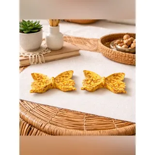 Photo of Vintage 70s Yellow Ceramic Butterfly Trinket Dish Wall Sculptures Set Speckled