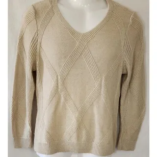 Photo of Christopher &Banks Tan Cotton/Acrylic Cable Knit PULLOVER CABLE KNIT SWEATER SML