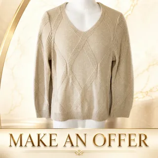 Photo of Christopher &Banks Tan Cotton/Acrylic Cable Knit PULLOVER CABLE KNIT SWEATER SML